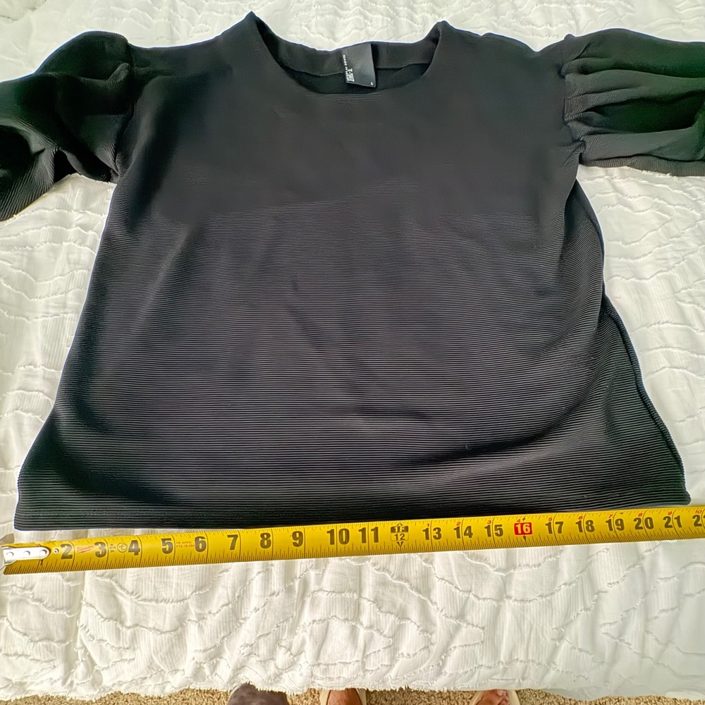 Anthropologie Dolan Women L Black Puff Sleeve Ribbed Textured Shirt - Picture 8 of 10